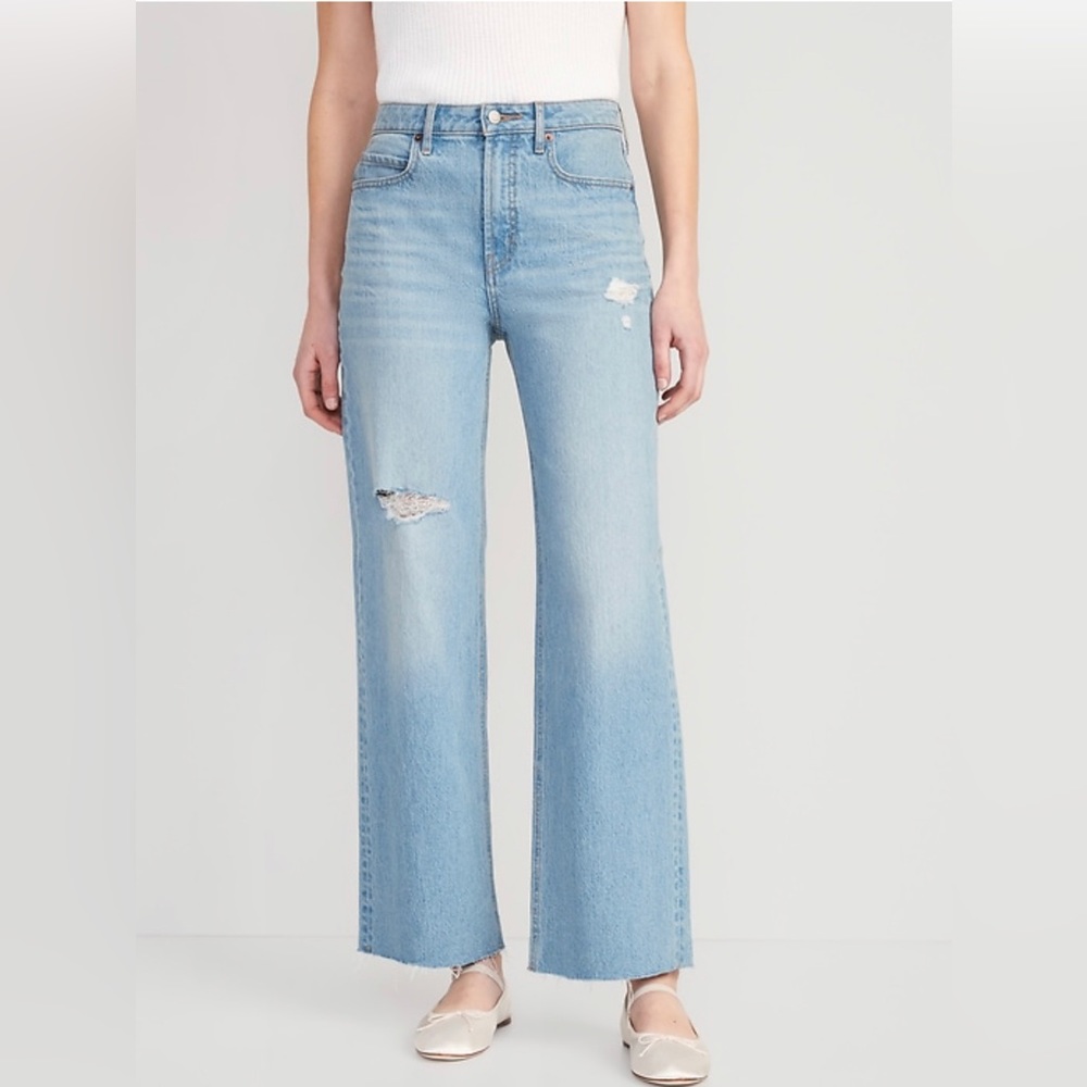 Extra High-Waisted Ripped Cut-Off Wide-Leg Jeans for Women